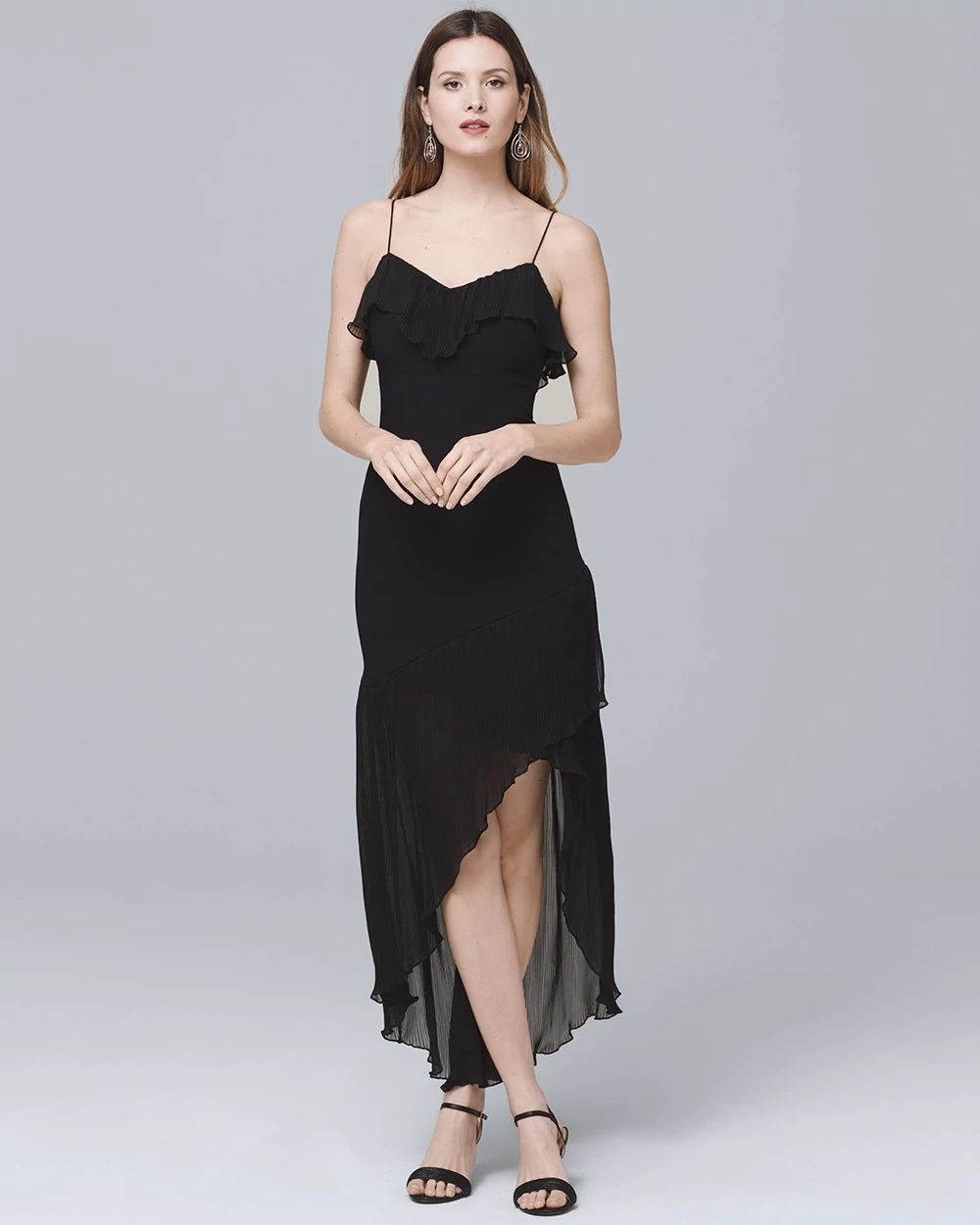 Aidan Mattox Black Pleated Midi Dress