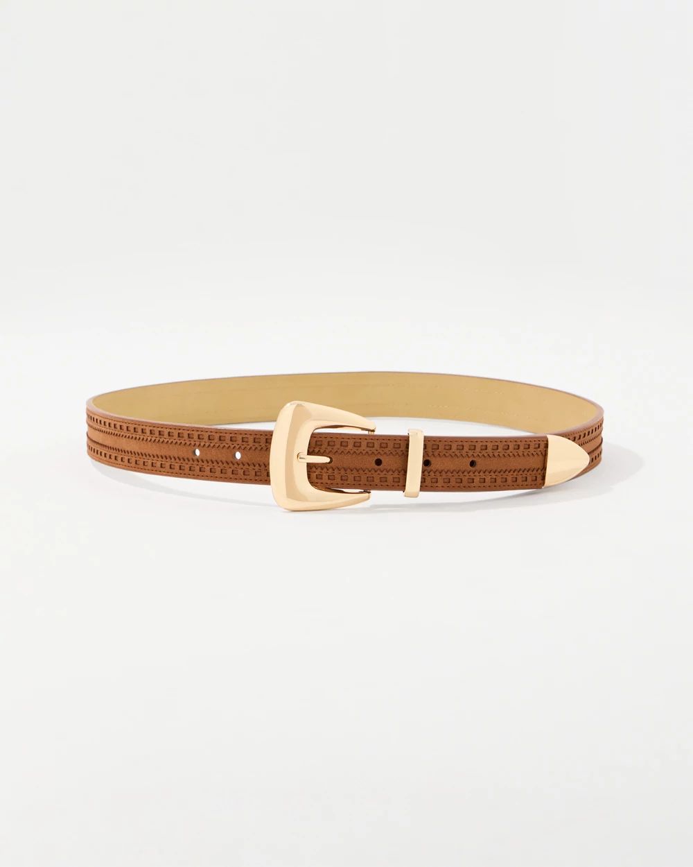 Brogue Detail Faux Suede Denim Belt click to view larger image.