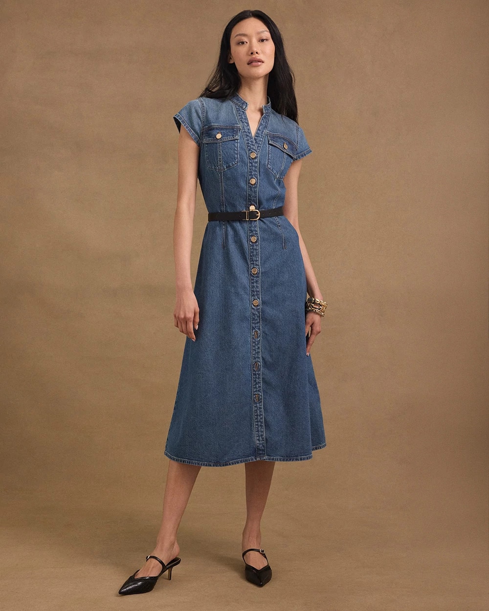 Denim Midi Shirt Dress