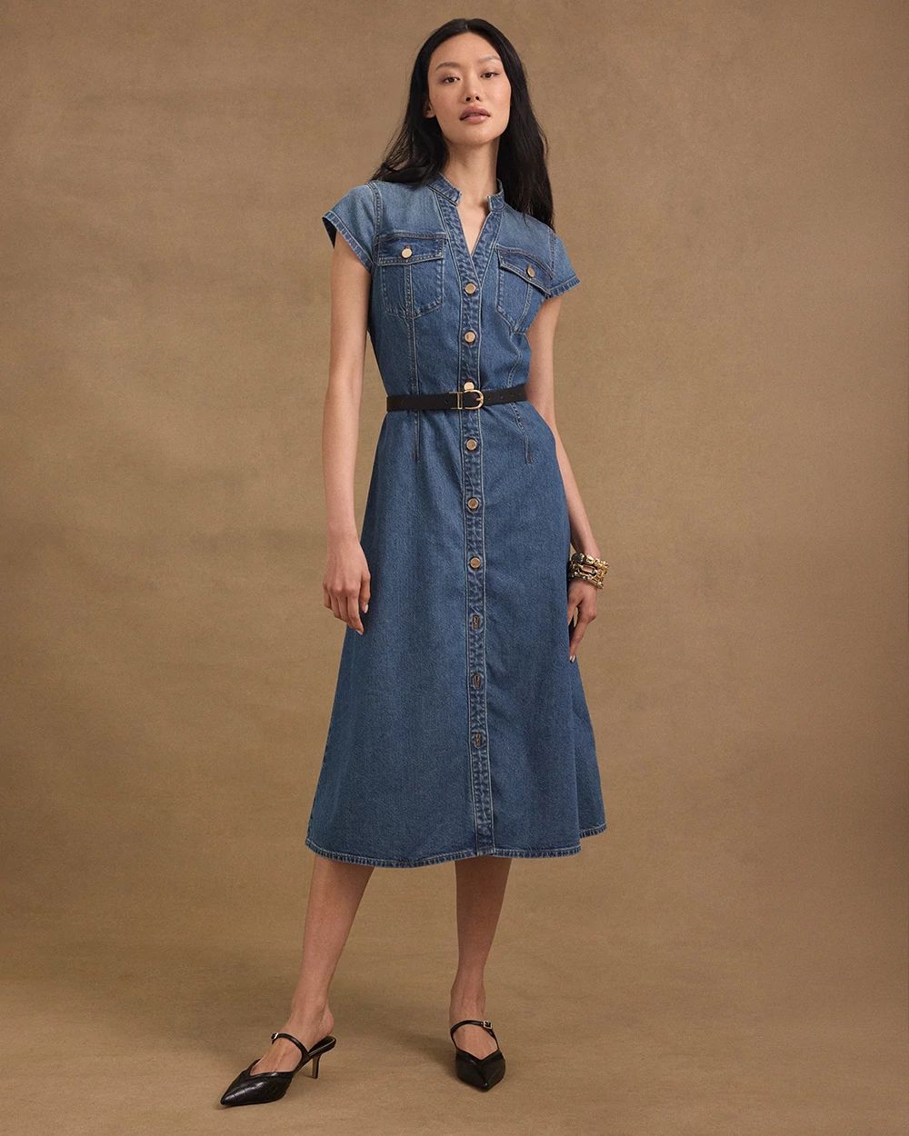 Denim Midi Shirt Dress