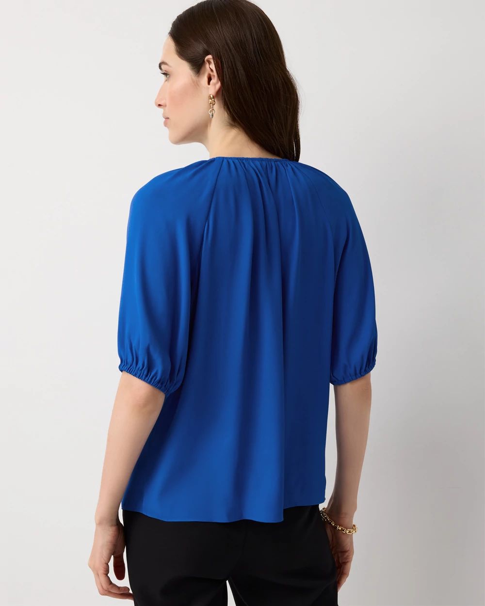 Elbow Sleeve V-neck Blouse