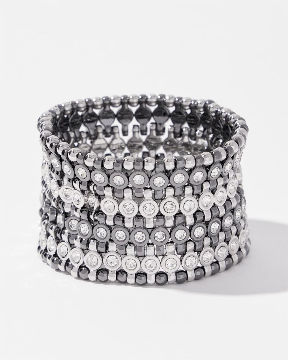 Hematite and Crystal Stretch Cuff Bracelet