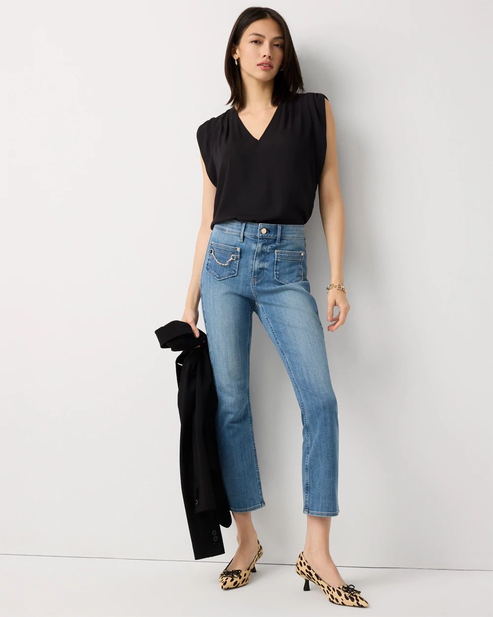 Ruched Shoulder Crepe Shell