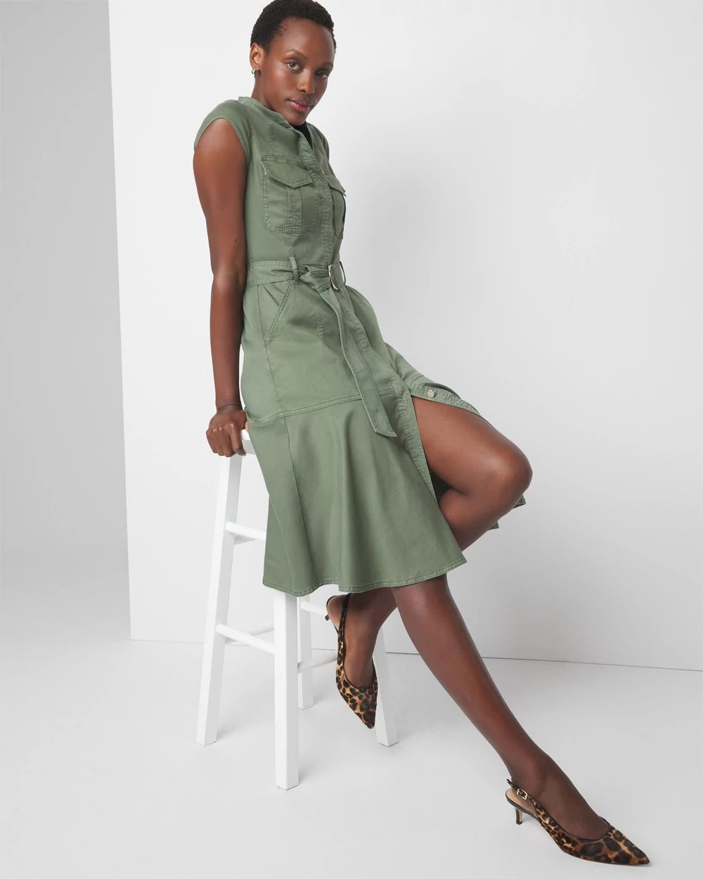 Cap Sleeve Utility Shirt Dress