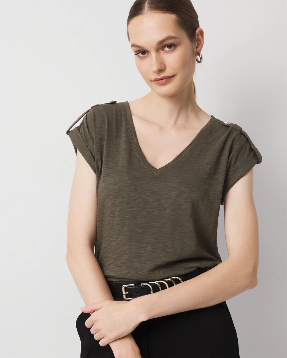 V-Neck Tee with Epaulets