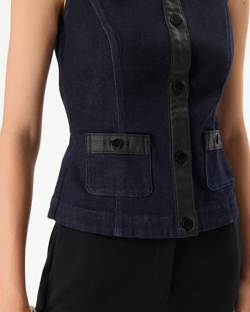 Coated Trim Denim Vest
