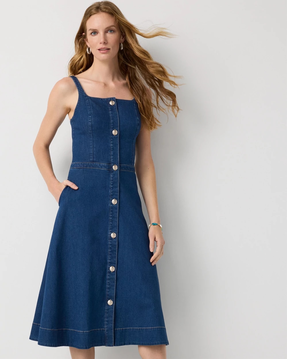 Sleeveless Denim Midi Dress