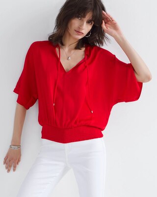 Elbow-Sleeve Smocked Bottom Kimono