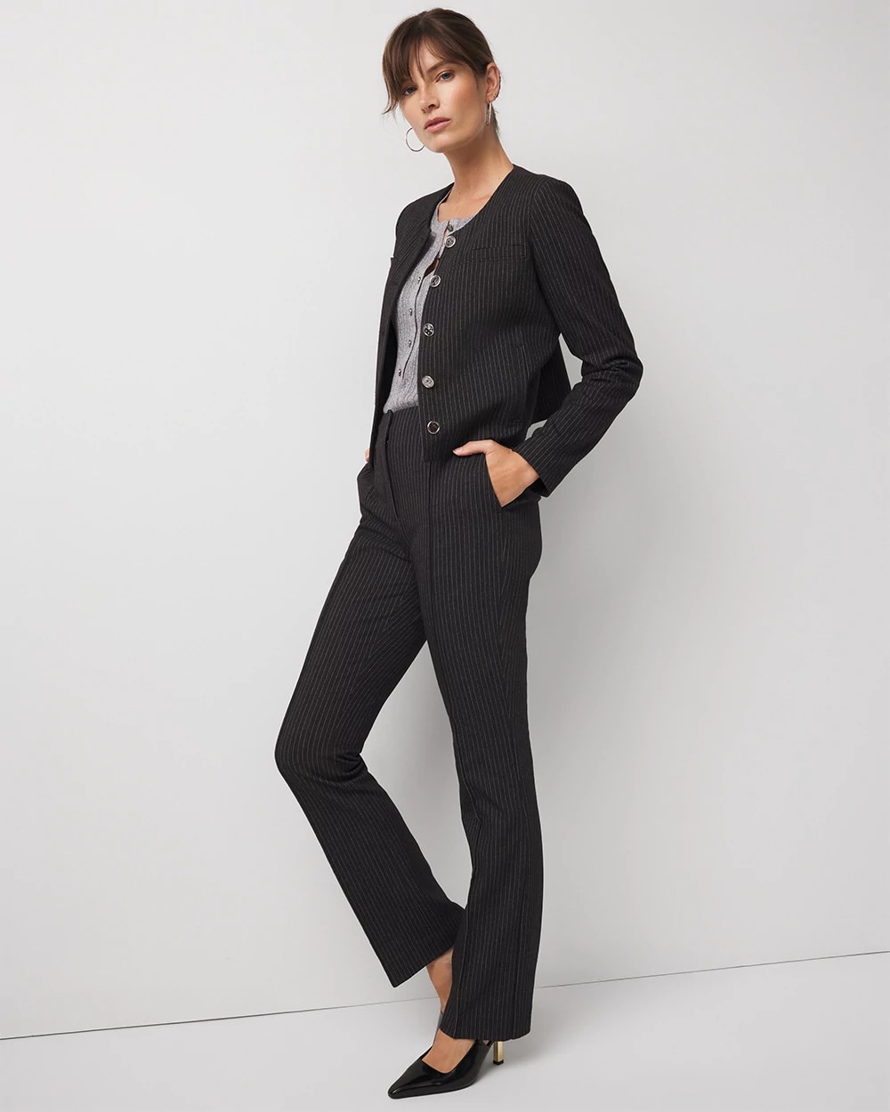 Collarless Button Front Jacket - image 2