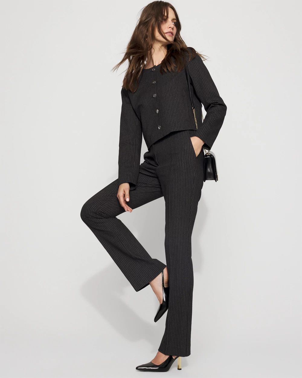 Collarless Button Front Jacket