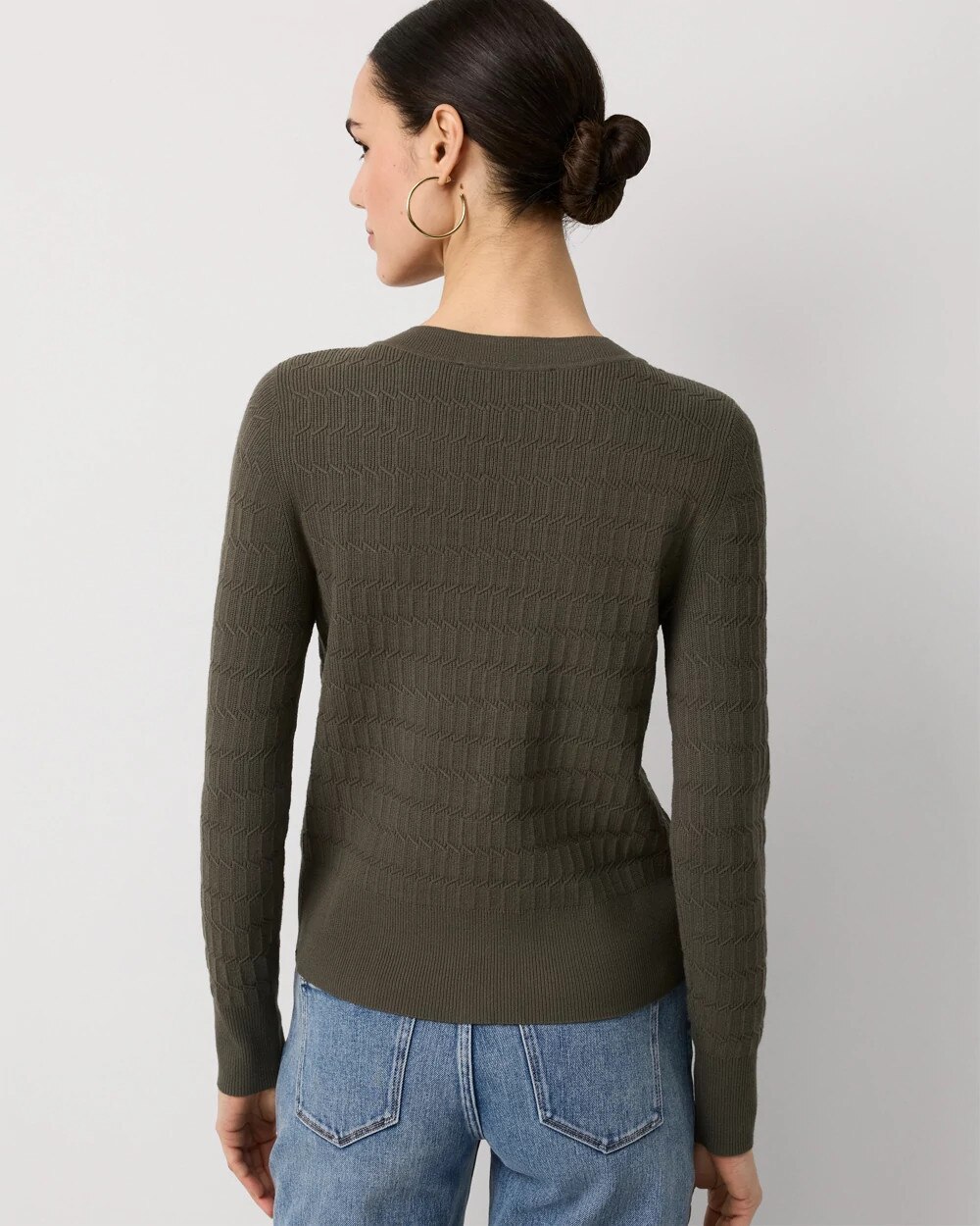Petite Textured Crewneck Button-Front Cardigan - image 4