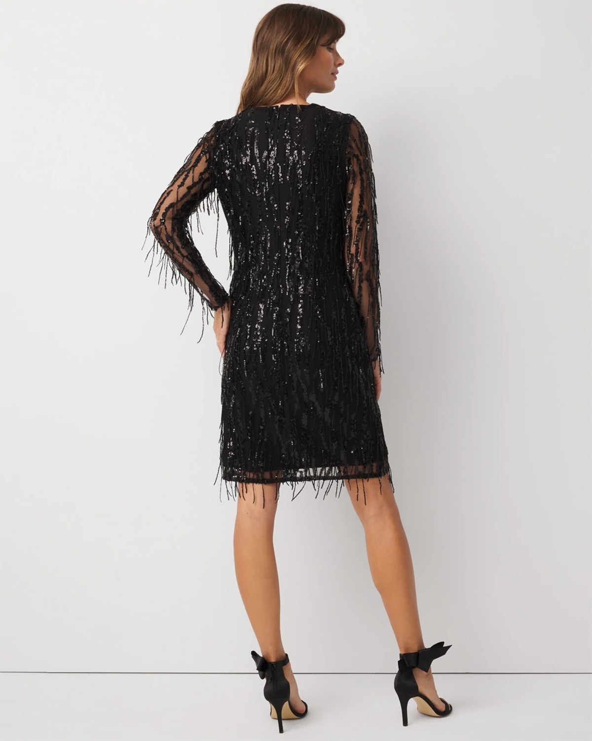 White House Black Market Petite Sequin Fringe Dress In Black
