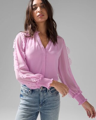 Laser Cut Ruffle Sleeve Blouse