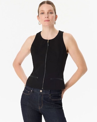 Faux Leather Trim Crepe Vest