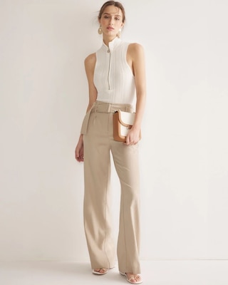 Belted Wide-Leg Woven Pants