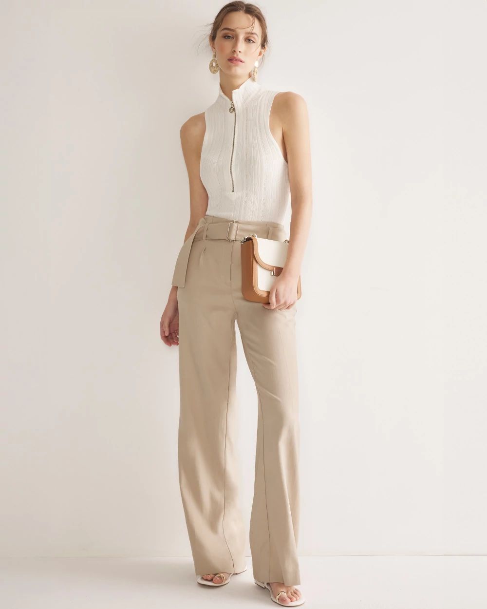 Belted Wide-Leg Woven Pants