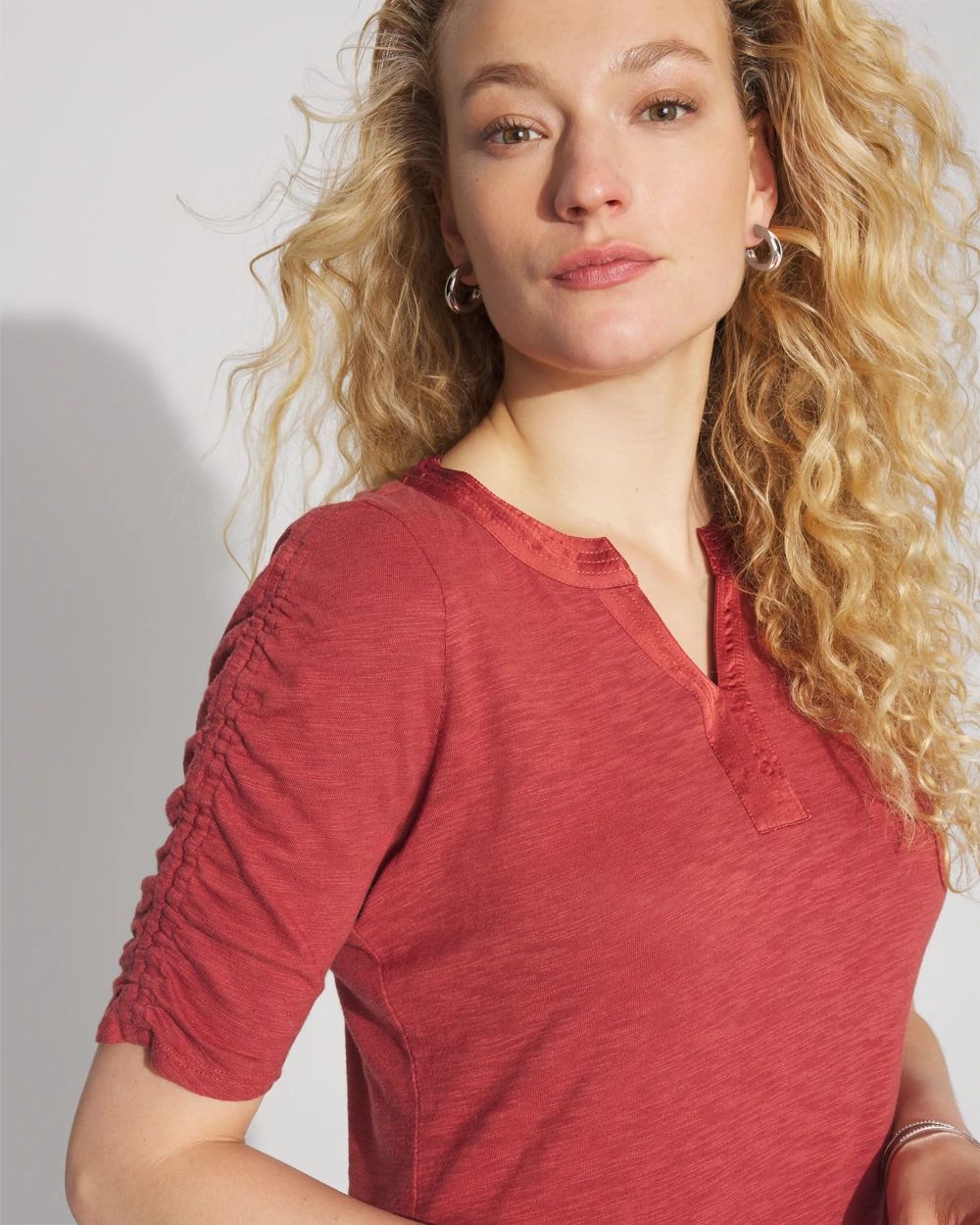 Ruched Sleeve Cotton + Modal Slub Tee