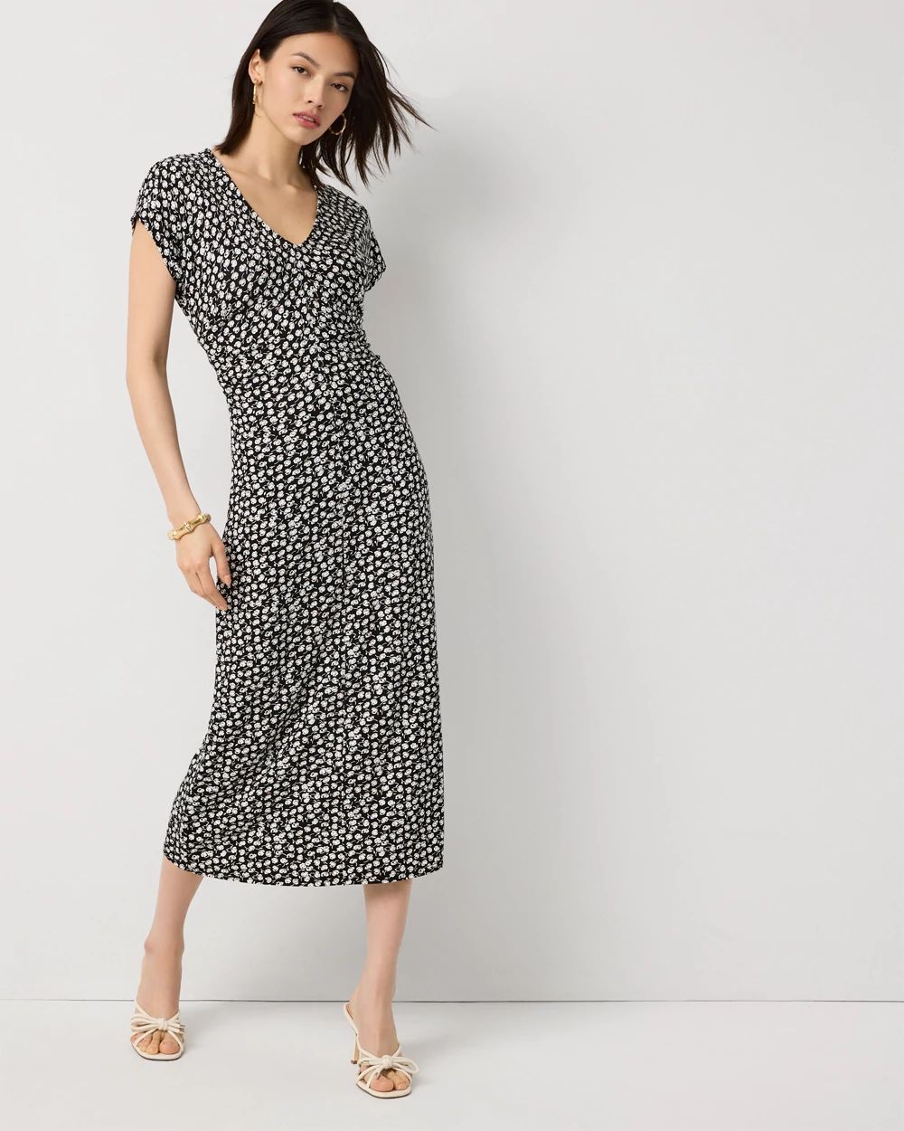 Petite Gathered Waist Short Sleeve Midi Dress