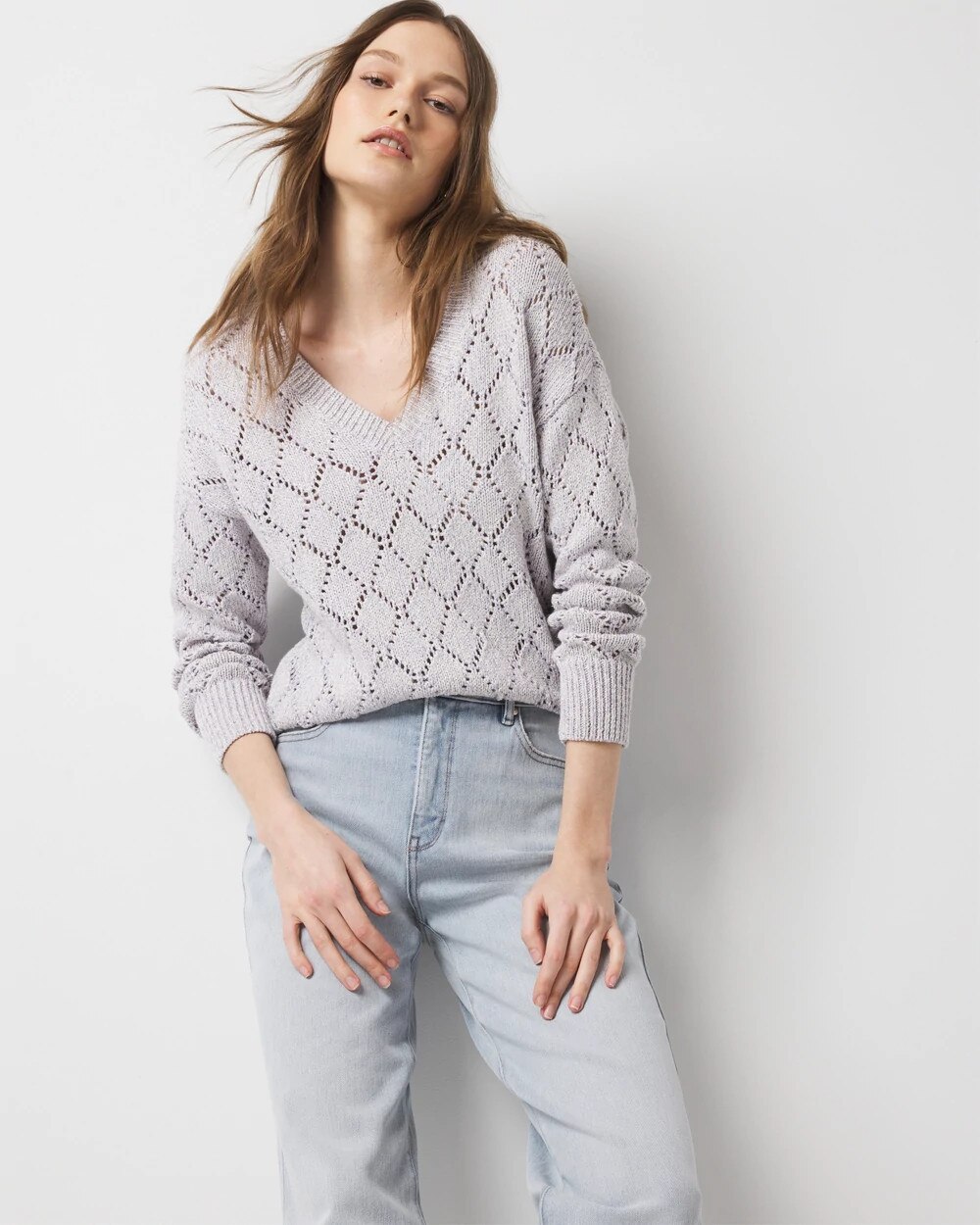 Pointelle Marled Shimmer Sweater - image 2