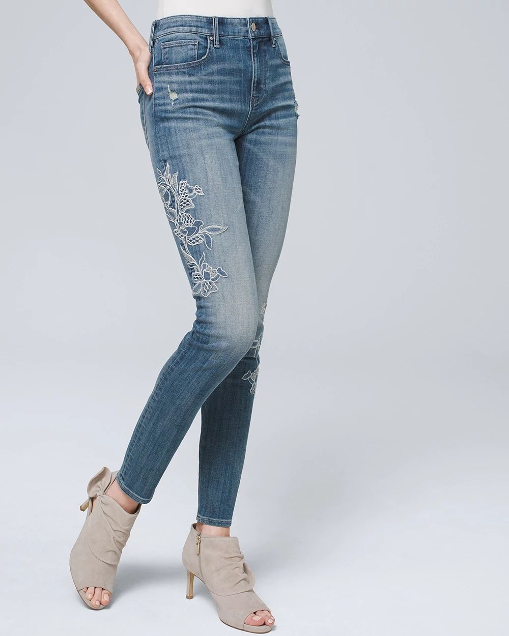 High-Rise Eveyday Soft Denim Embroidered Skinny Jeans