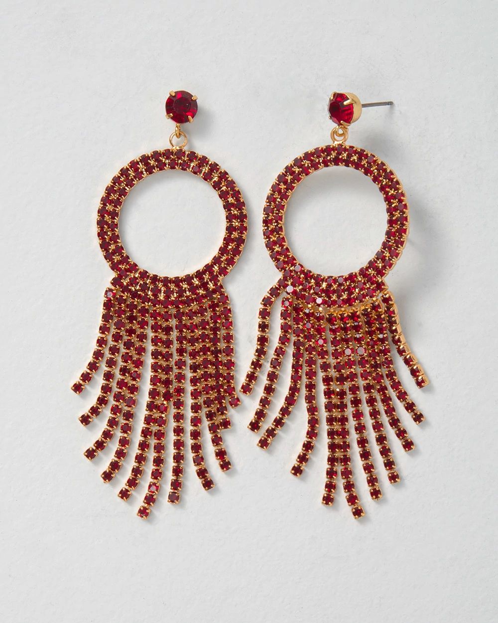 Red & Gold Fringe Hoop Earrings click to view larger image.