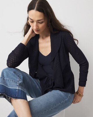 Petite Long Sleeve Pointelle Peplum Cardigan click to view larger image.