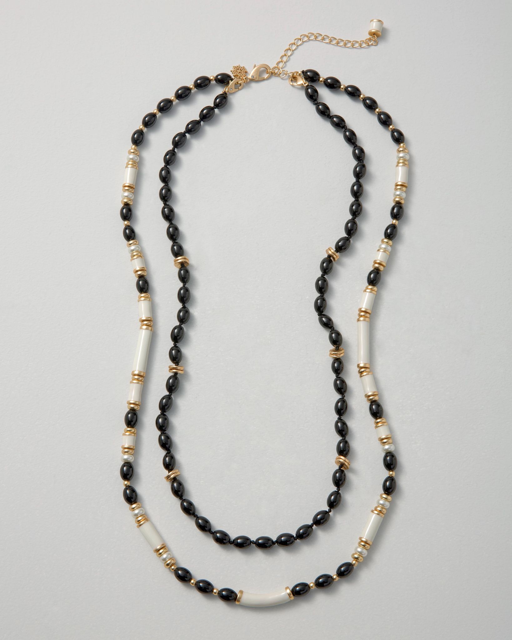 Convertible Multi-Row Goldtone, Black & Ecru Necklace click to view larger image.