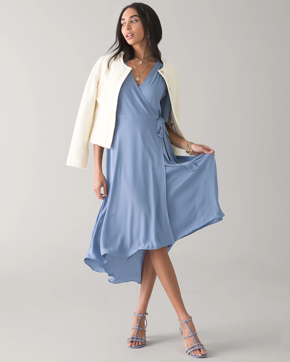 Flutter Sleeve Midi Wrap Dress
