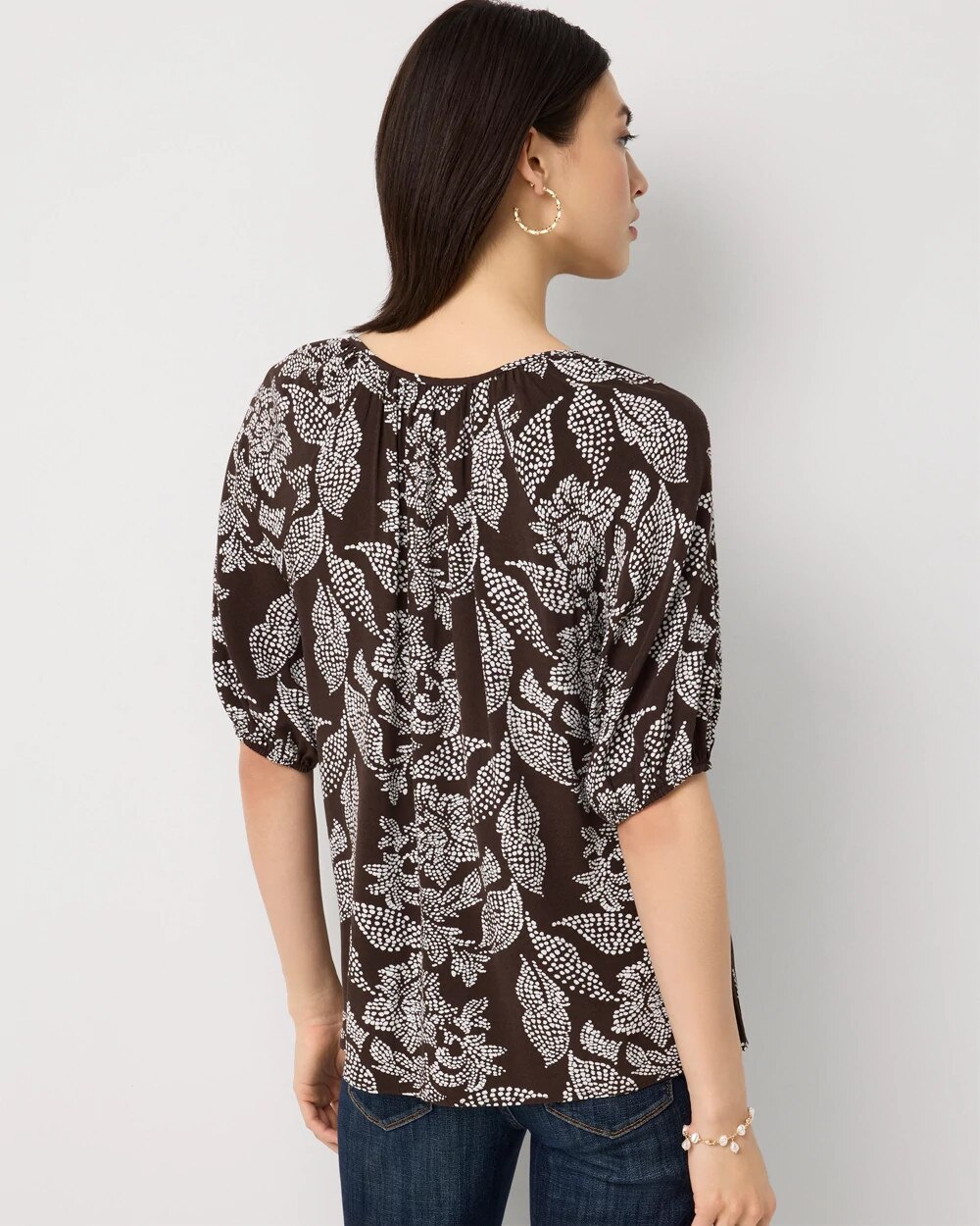 Elbow Sleeve Button Front Blouse - image 4