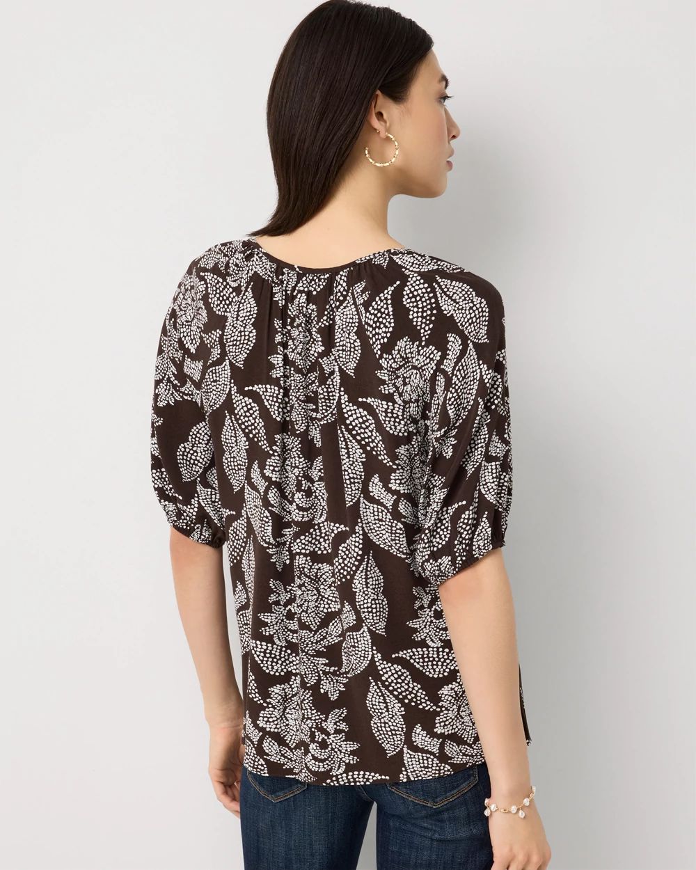 Elbow Sleeve Button Front Blouse click to view larger image.