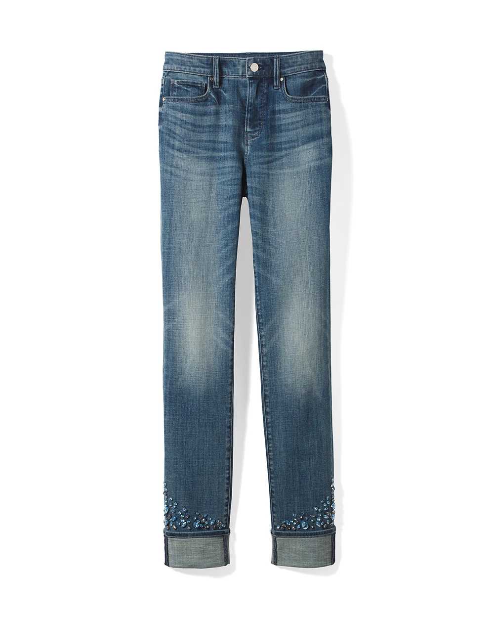 Petite High-Rise Everyday Soft Denim  Crystal Cuff Slim Jeans click to view larger image.