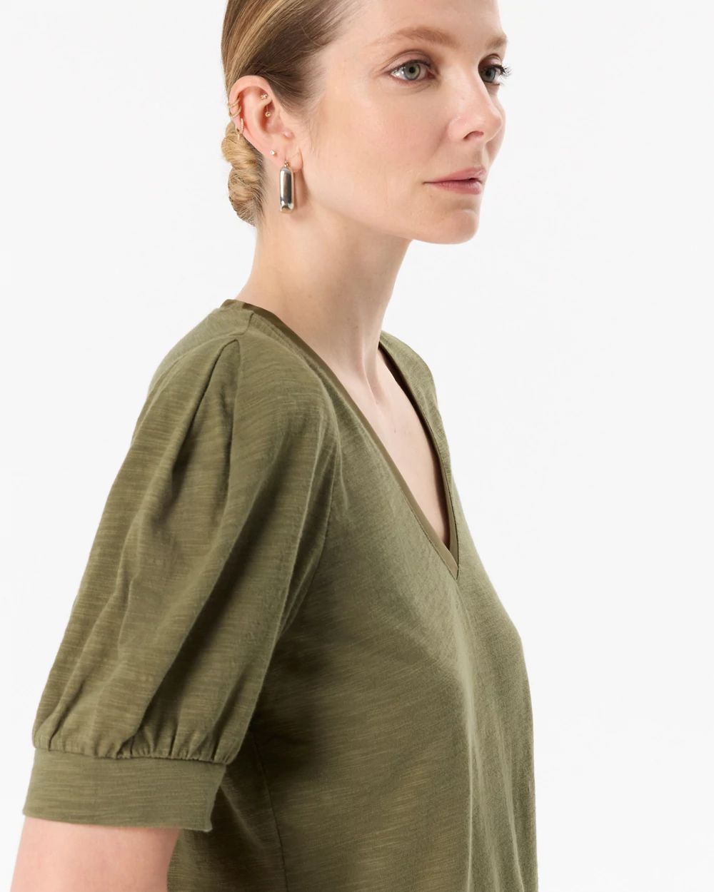 Puff Sleeve V-neck Tee click to view larger image.