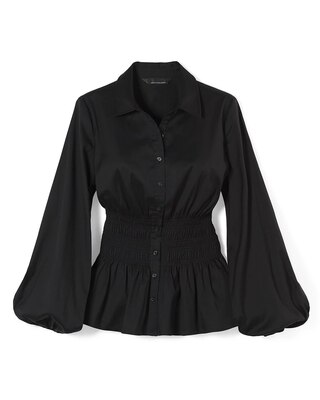 Smocked Waist Poplin Shirt