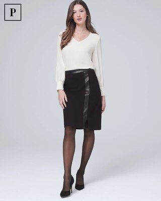 Petite Vegan Leather-Trim Ponte Pencil Skirt
