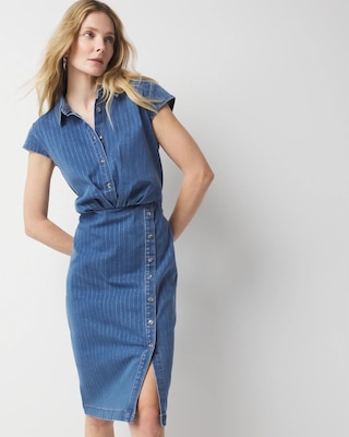 Petite Striped Denim Sheath Dress