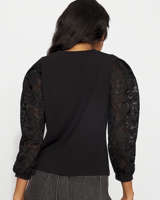 Pleated Lace Sleeve Crewneck Tee click to view larger image.