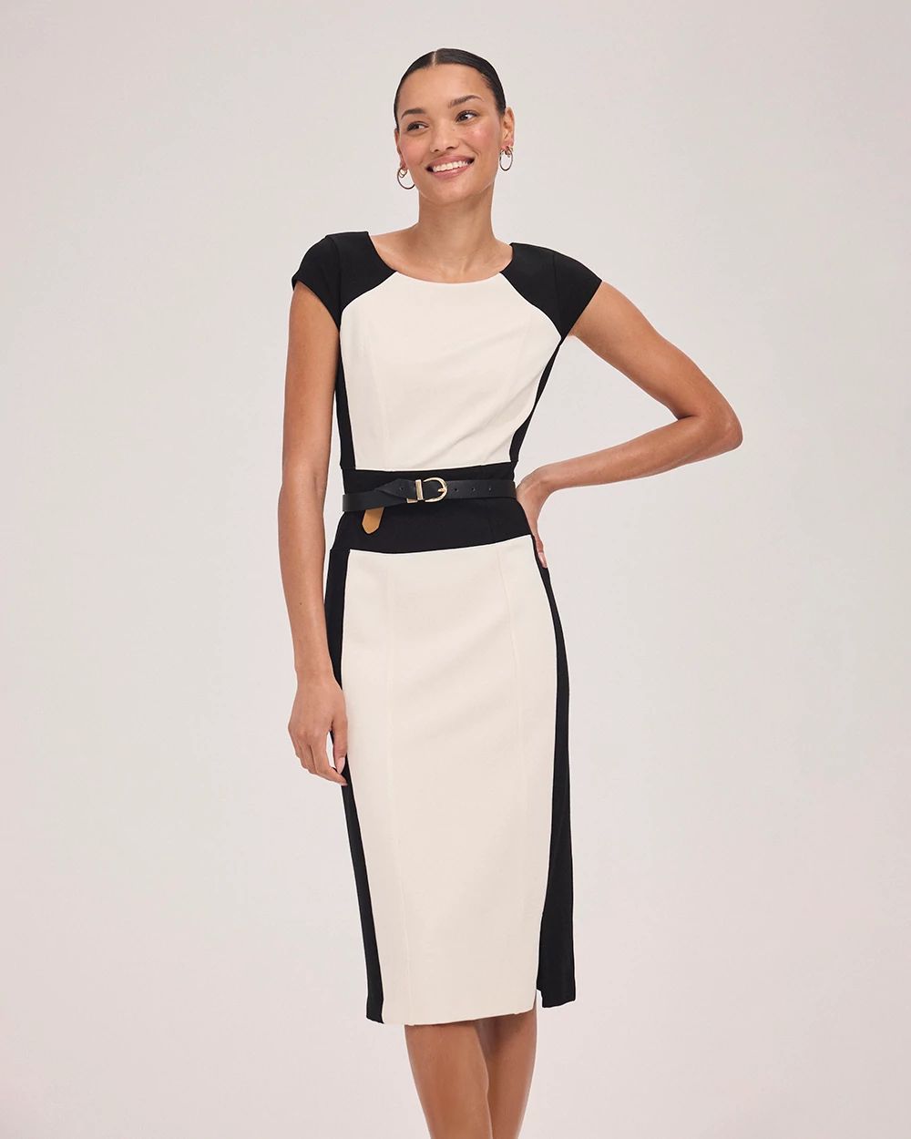 Colorblock Crew Neck Sheath Dress