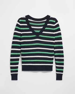 Long Sleeve Stripe V-Neck Pullover Sweater