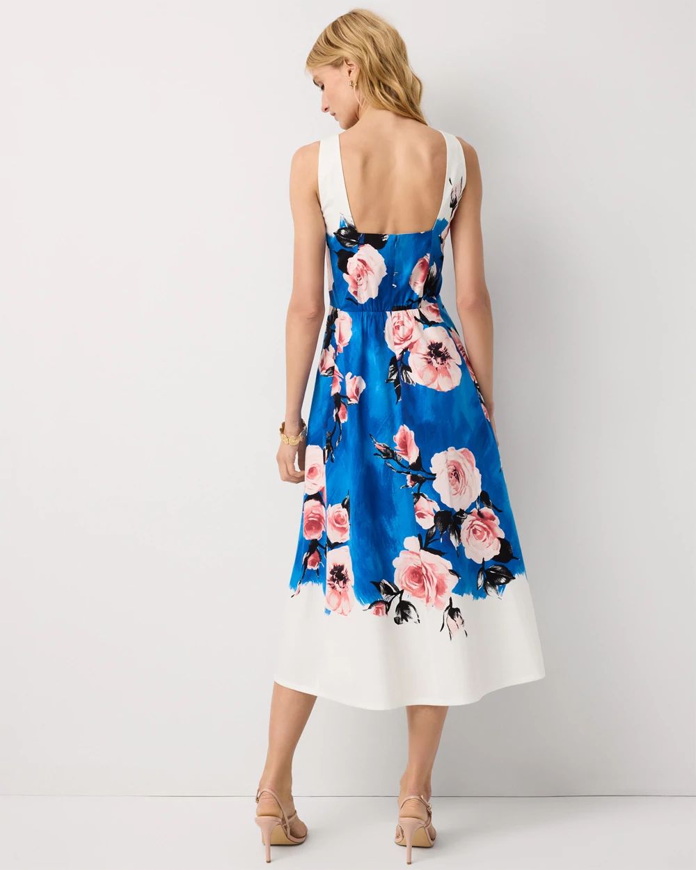 Square Neck Poplin Midi Dress