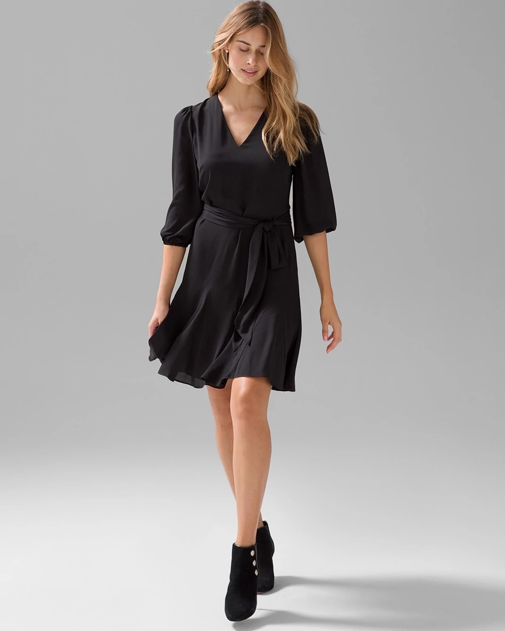 Elbow-Sleeve Godet Dress