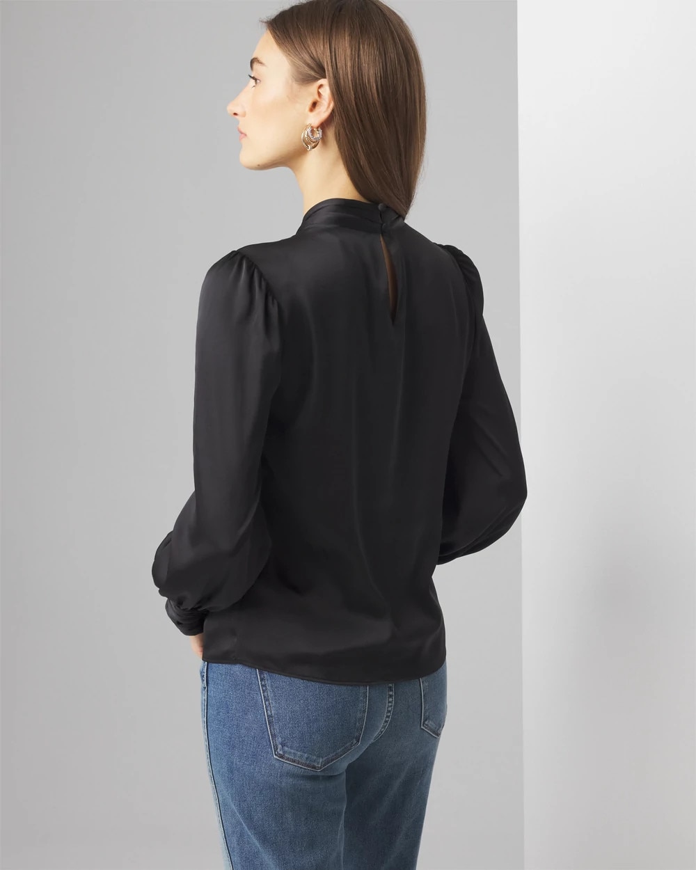 Long Sleeve Twisted Neck Satin Blouse