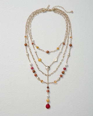 Wood & Sienna Beaded Multi-Strand Long Necklace click to view larger image.