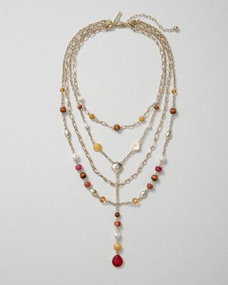 Wood & Sienna Beaded Multi-Strand Long Necklace