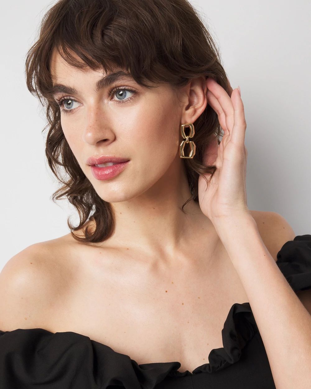 Gold Double Links Drop Earrings