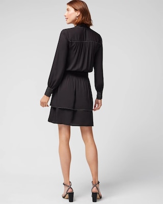 Long Sleeve Beaded Smocked Blouson Dress