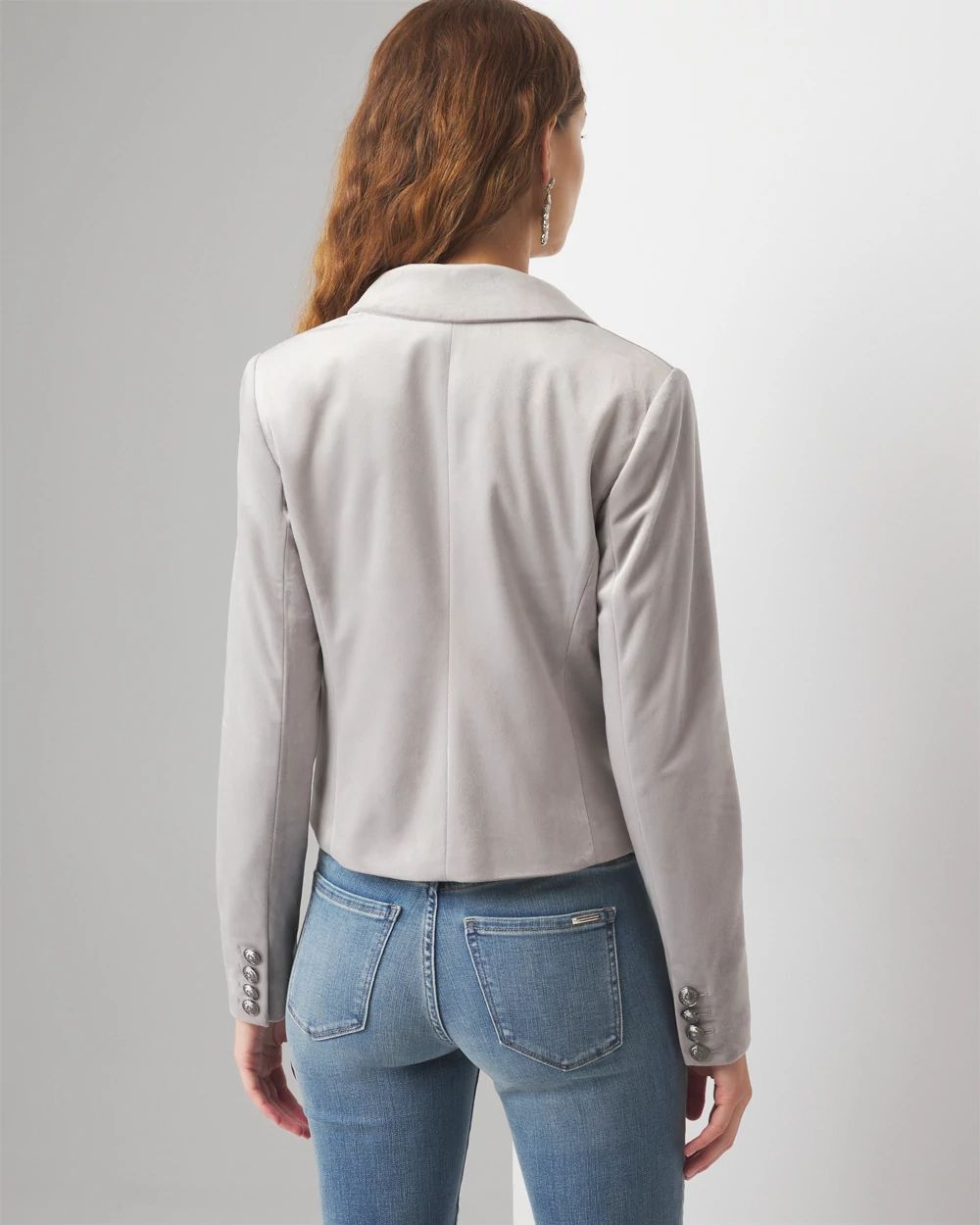 Petite Cropped Velvet Blazer