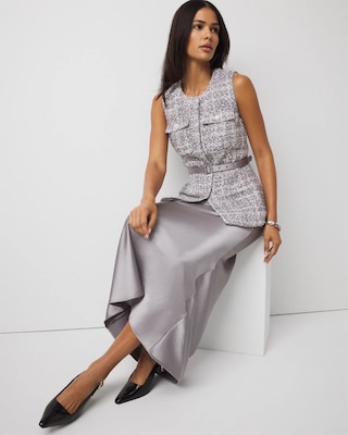 Tweed Vest + Satin Maxi Skirt click to view larger image.