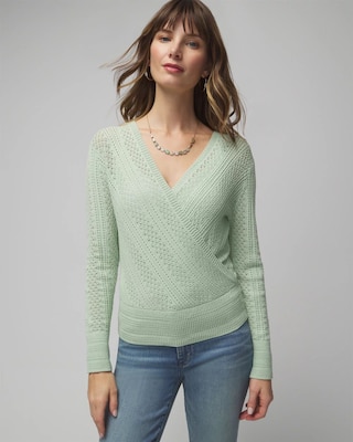Long Sleeve Stitchy Surplice Pullover Sweater