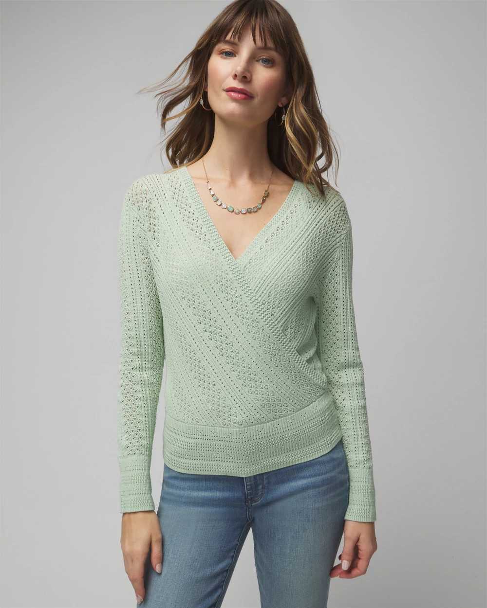 Long Sleeve Stitchy Surplice Pullover Sweater