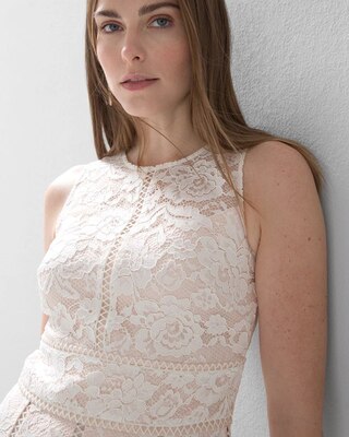 Sleeveless All-Over Lace Fit-and-Flare Godet Dress